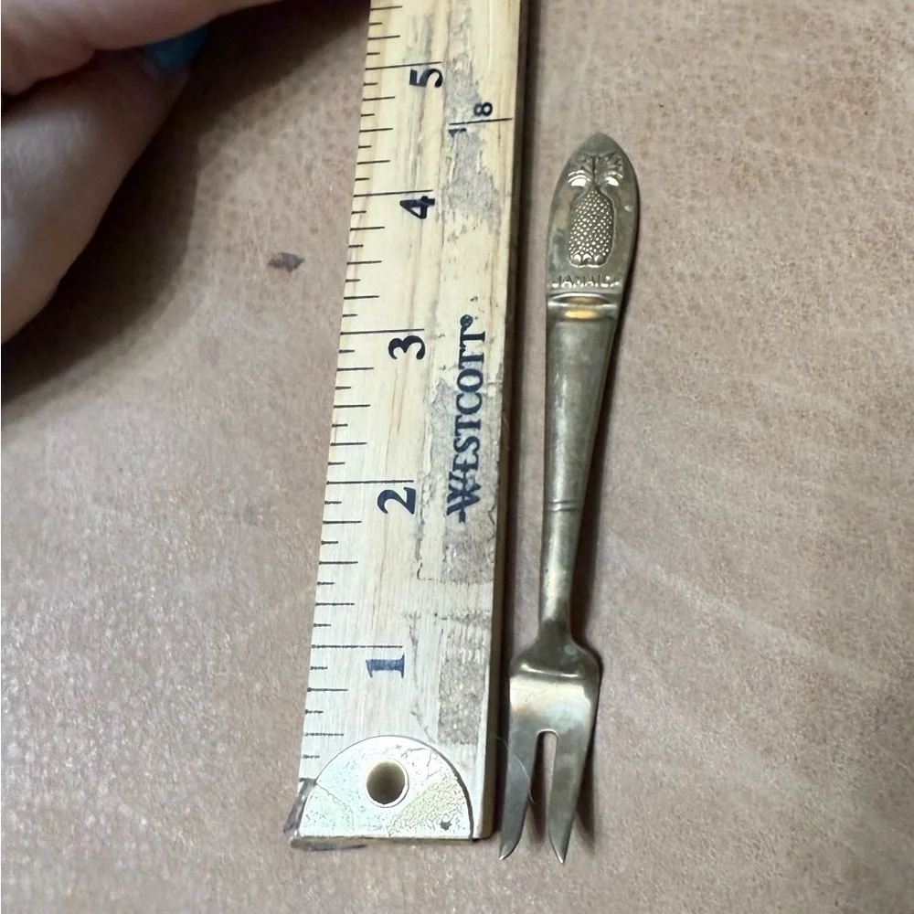 Small Jamaica Pineapple Cocktail Fork Gold Vintage